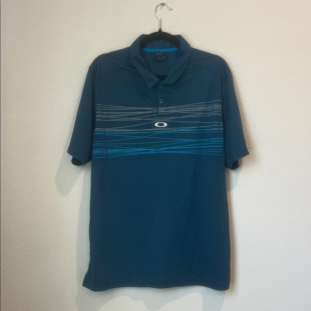 Oakley Men's Polo Shirt in Deep Blue with Stripes